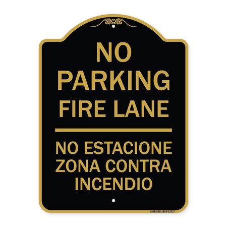 SIGNMISSION No Parking Fire Lane No Estacione Zona Contra Incendio, Black & Gold Alum, 18" x 24", BG-1824-23727 A-DES-BG-1824-23727